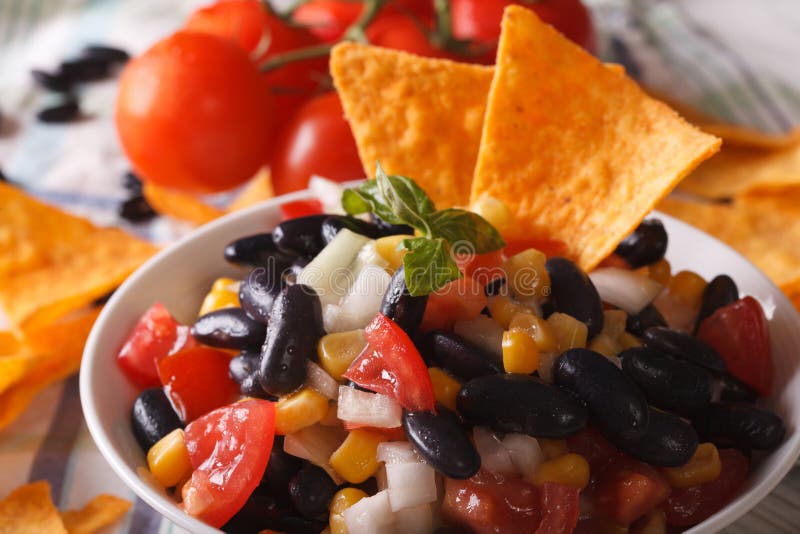 Μεξικάνικο salsa σε μια μακροεντολή nachos τσιπ κύπελλων και καλαμποκιού οριζόντιος στοκ εικόνες Μεξικάνικο salsa σε μια μακροεντολή nachos τσιπ κύπελλων και καλαμποκιού οριζόντιος στοκ εικόνες