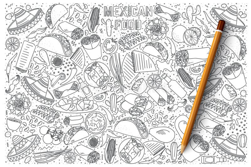 Μεξικάνικο διανυσματικό σύνολο τροφίμων doodle διανυσματική απεικόνιση Μεξικάνικο διανυσματικό σύνολο τροφίμων doodle διανυσματική απεικόνιση
