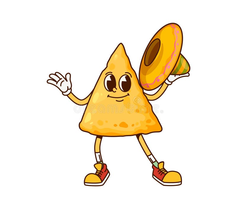 Μεξικό tortilla nacho chip groovy χαριτωμένος χαρακτήρας απεικόνιση αποθεμάτων