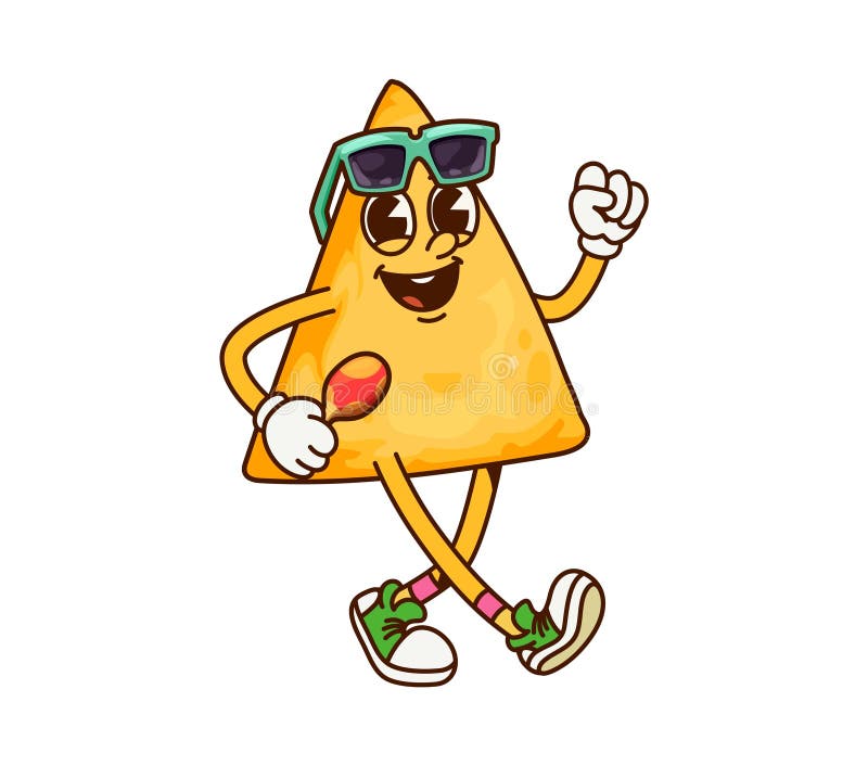 Μεξικό tortilla nacho chip groovy χαριτωμένος χαρακτήρας διανυσματική απεικόνιση