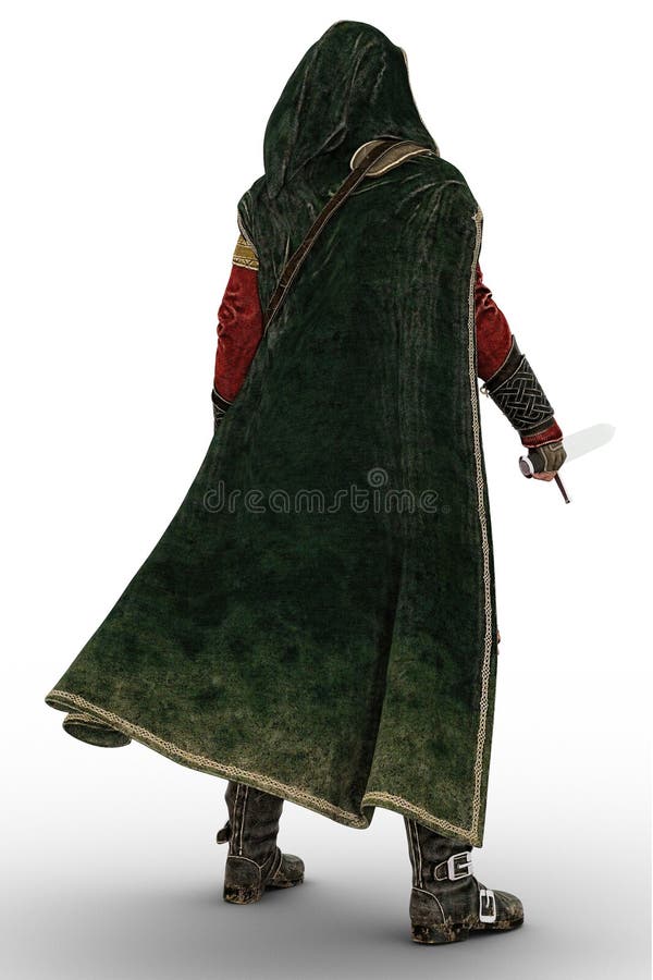 3D digital rendering of a cloaked fantasy medieval ranger or nobleman with his back toward the camera. Particularly suited to book cover art and design in the historical and highlander romance, fantasy, elven genres. 3D digital rendering of a cloaked fantasy medieval ranger or nobleman with his back toward the camera. Particularly suited to book cover art and design in the historical and highlander romance, fantasy, elven genres