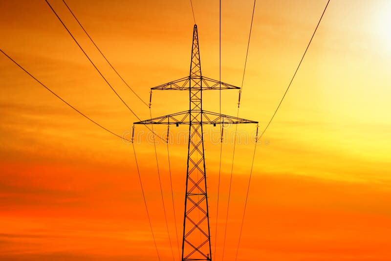 Electrical power transmission on sunset. Electrical power transmission on sunset
