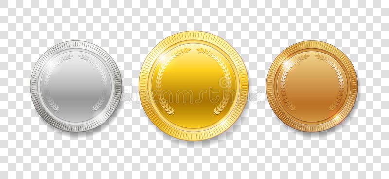 Μετάλλια βραβείων πρωτοπόρων για το βραβείο αθλητικών νικητών Σύνολο ρεαλιστικών τρισδιάστατων κενών χρυσού, ασημιού και χάλκινων ελεύθερη απεικόνιση δικαιώματος