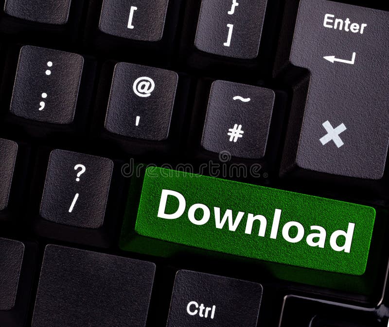 The word download spelled on a keyboard button. The word download spelled on a keyboard button