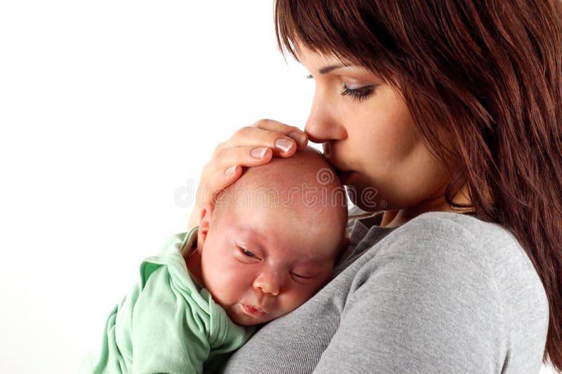 Attractive woman and her child on white background. Attractive woman and her child on white background