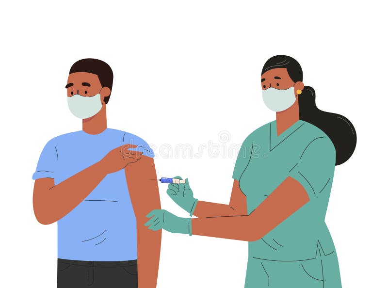 μια γυναίκα νοσοκόμα κάνει εμβόλιο στον άνδρα ασθενή. διανυσματική απεικόνιση