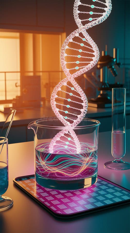 Μια λαμπερή δομή DNA διπλής έλξης προκύπτει από μια στροβιλιστική δίνη ζωντανού απεικόνιση αποθεμάτων