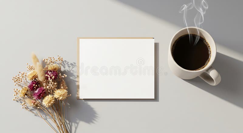 Μια λευκή κάρτα τοποθετείται σε μια ανοιχτόχρωμη επιφάνεια περιτριγυρισμένη από ένα δέμα αποξηραμένων διανυσματική απεικόνιση