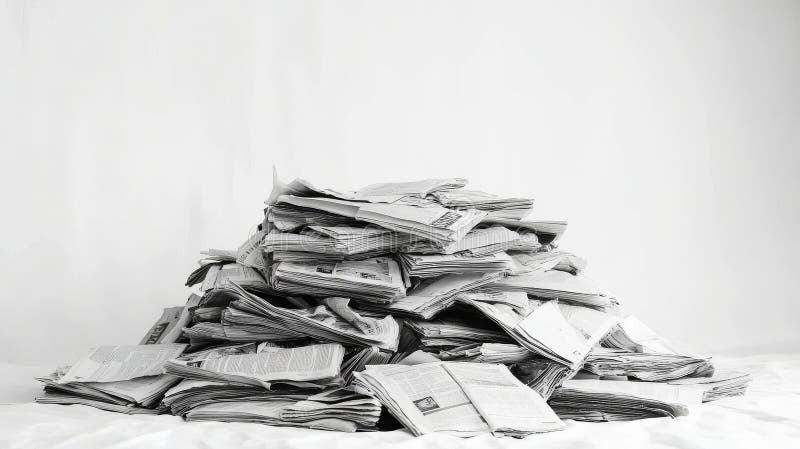 μια μοναχική στοίβα από παλιές εφημερίδες που τονίζεται με λευκό φόντο. στοκ εικόνες με δικαίωμα ελεύθερης χρήσης