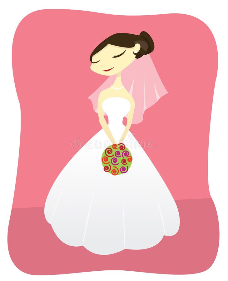 A beautiful bride in a gown, holding a boquet, standing against a pink background. A beautiful bride in a gown, holding a boquet, standing against a pink background.