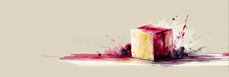 Μινιμαλιστής κύβος cheesecake, διακοσμημένος με σάλτσα μούρο σε ουδέτερο φόντο στοκ εικόνα με δικαίωμα ελεύθερης χρήσης