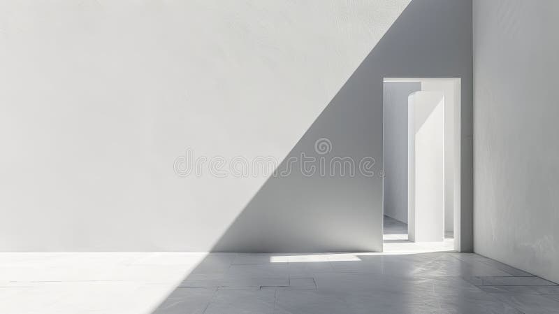 μινιμαλιστικό εσωτερικό με στενή είσοδο και ομαλή ροή ηλιακού φωτός μέσω της δημιουργίας μιας γαλήνης και σύγχρονης ατμόσφαιρας στοκ εικόνες