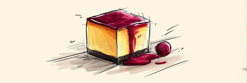 Μινιμαλιστικός κύβος cheesecake με σάλτσα μούρο πινελιά σε ουδέτερο φόντο στοκ εικόνες