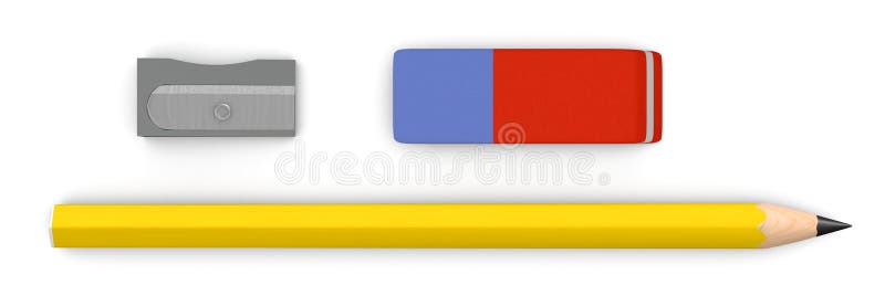 One pencil with an eraser and a sharpener (3d render). One pencil with an eraser and a sharpener (3d render)