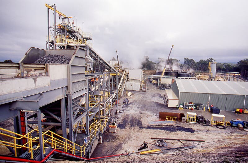 Beaconsfield, Tasmania, Australia, May 2, 2002: View of gold mine procesing plant at the underground gold mine in the northern Tasmanian town of Beaconsfield. Beaconsfield, Tasmania, Australia, May 2, 2002: View of gold mine procesing plant at the underground gold mine in the northern Tasmanian town of Beaconsfield