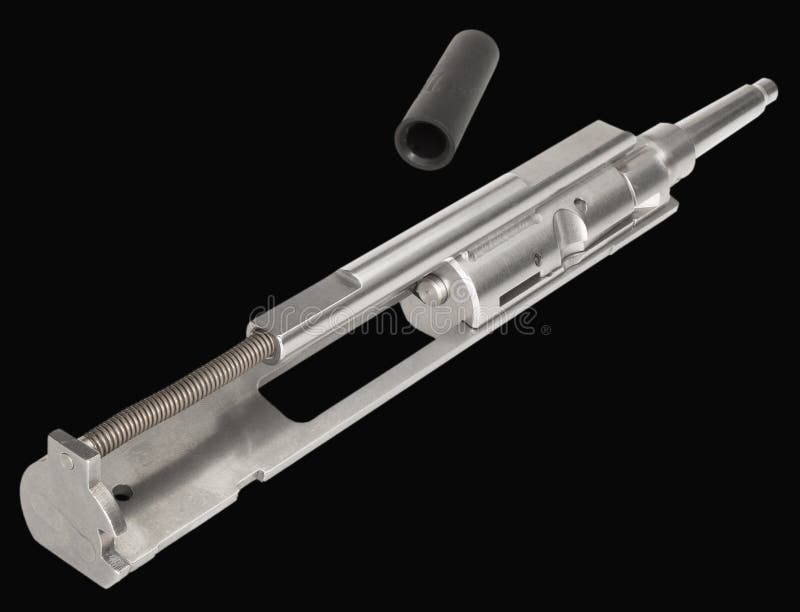Bolt carrier group used to replace a standard unit in an assault rifle to convert is from using 5.56 ammo to .22 long rifle. Bolt carrier group used to replace a standard unit in an assault rifle to convert is from using 5.56 ammo to .22 long rifle