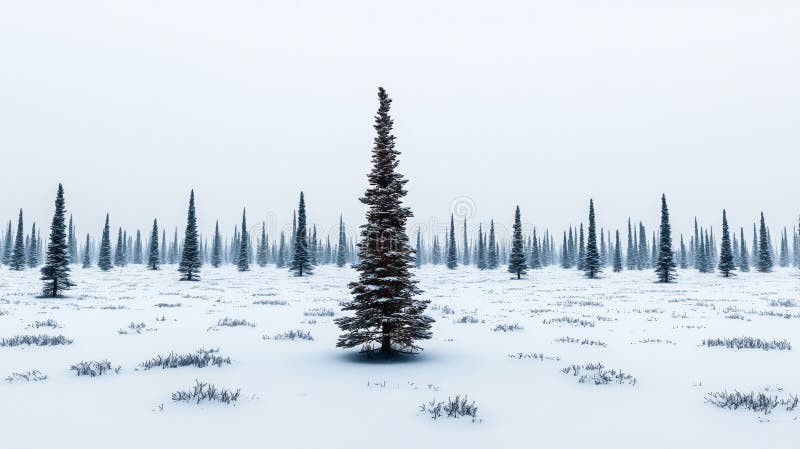 Μοναχικό χιόνι καλυμμένο conifer στο Χειμωνιάτικο Θαυματουργό ελεύθερη απεικόνιση δικαιώματος