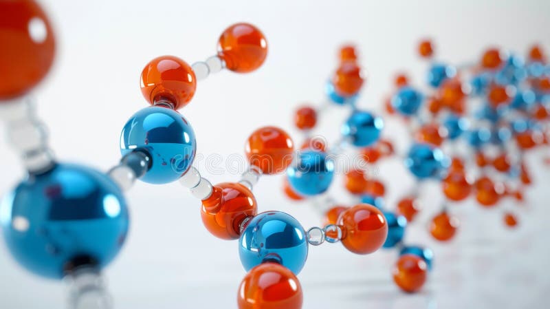 μοντέλα 3d μοριακά άτομα και κλάσματα dna ερυθρές και μπλε σφαίρες απεικόνιση αποθεμάτων
