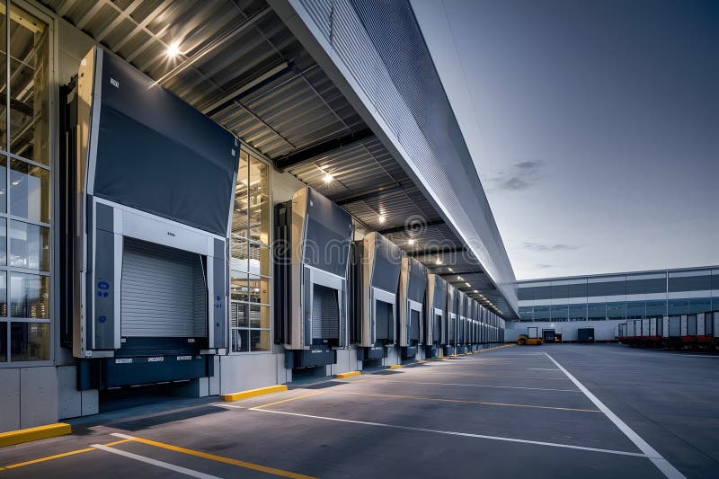 Μοντέρνα κατασκευή αποθήκης logistics. Εικόνα παραγόμενη από τεχνολογία AI ελεύθερη απεικόνιση δικαιώματος