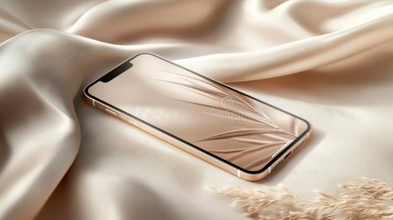Μοντέρνο smartphone με κομψή μινιμαλιστική σχεδίαση στο πολυτελές φόντο της δομής σατέν απεικόνιση αποθεμάτων