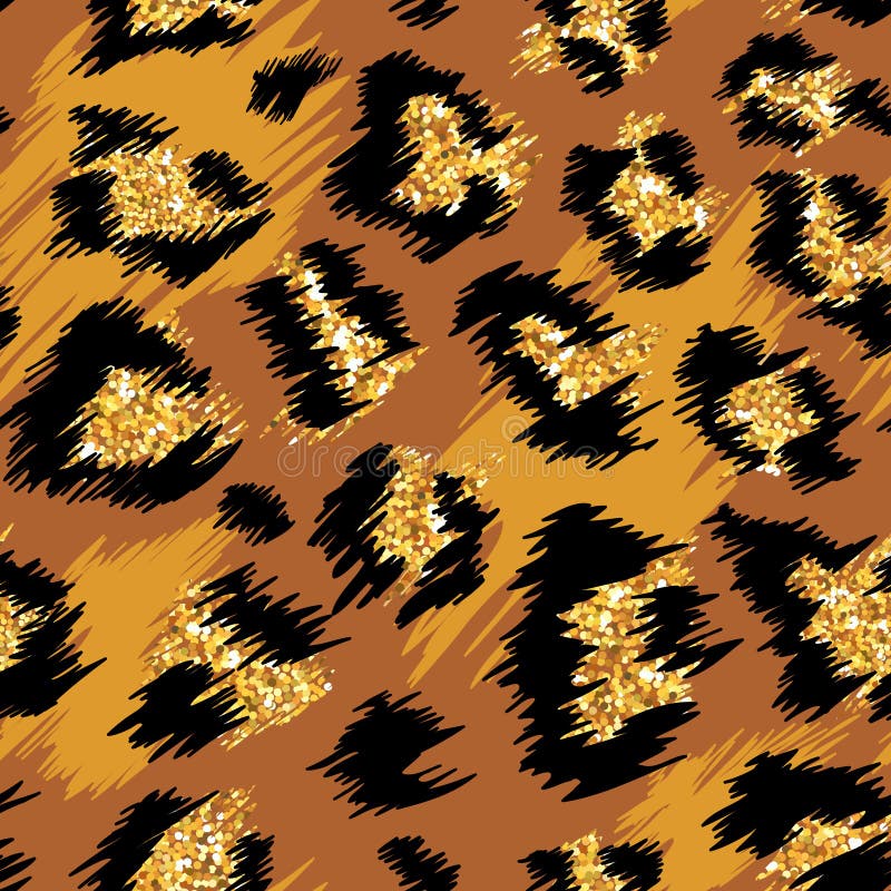 Fashionable Leopard Seamless Pattern. Stylized Spotted Leopard Skin Background with Golden Glitter for Fashion, Print, Wallpaper, Fabric. Vector illustration. Fashionable Leopard Seamless Pattern. Stylized Spotted Leopard Skin Background with Golden Glitter for Fashion, Print, Wallpaper, Fabric. Vector illustration