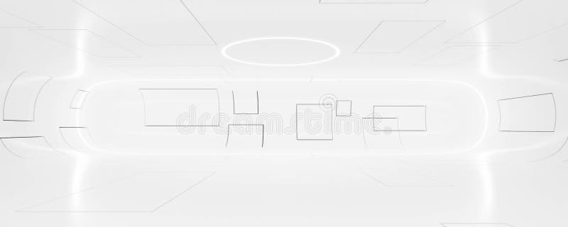μοντέρνο μέλλον ασημί αρχιτεκτονικό κτίριο εσωτερικού με φουτουριστικό φωτισμό 3d απεικόνιση απόδοσης