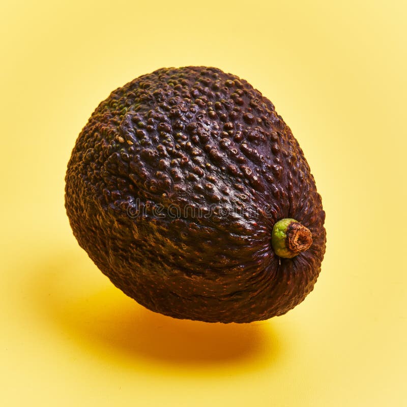 μονό φρούτο avocado σε κίτρινο φόντο στοκ εικόνες