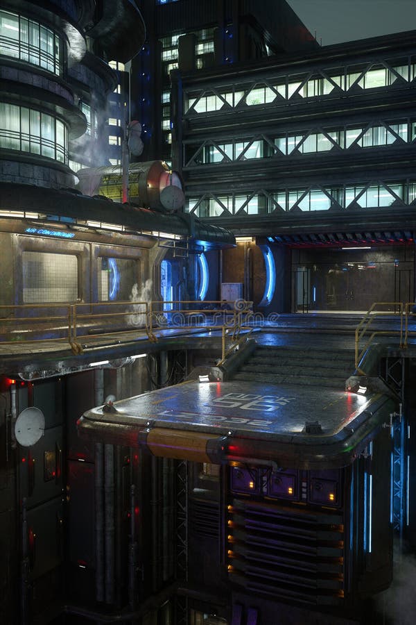 μορφή πορτραίτου 3d απόδοση μιας σκοτεινής moody cyberpunk city high διανυσματική απεικόνιση