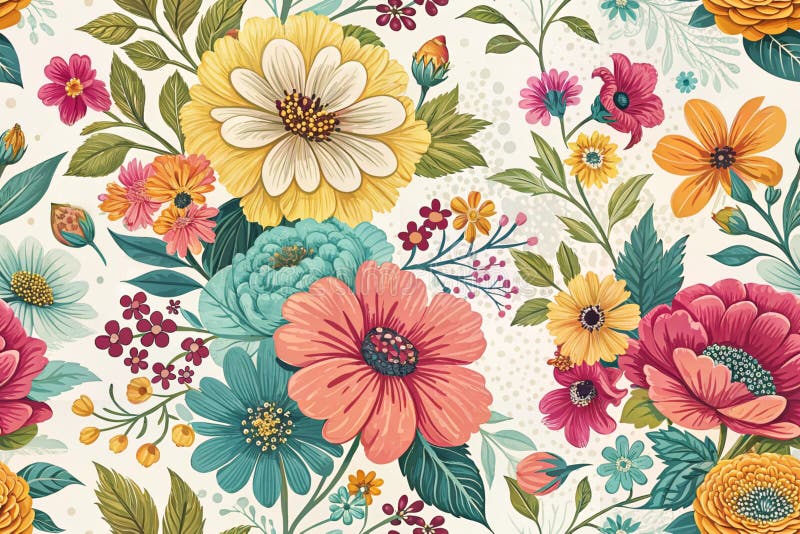 Μοτίβο χωρίς ραφή τύπου floral με μαλακούς τόνους pastel, αναδρομικούς Genertive AI ελεύθερη απεικόνιση δικαιώματος