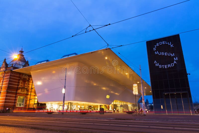 The renovated new wing of the Stedelijk museum (Municipal Museum) Amsterdam, the Netherlands, at twilight. The renovated new wing of the Stedelijk museum (Municipal Museum) Amsterdam, the Netherlands, at twilight