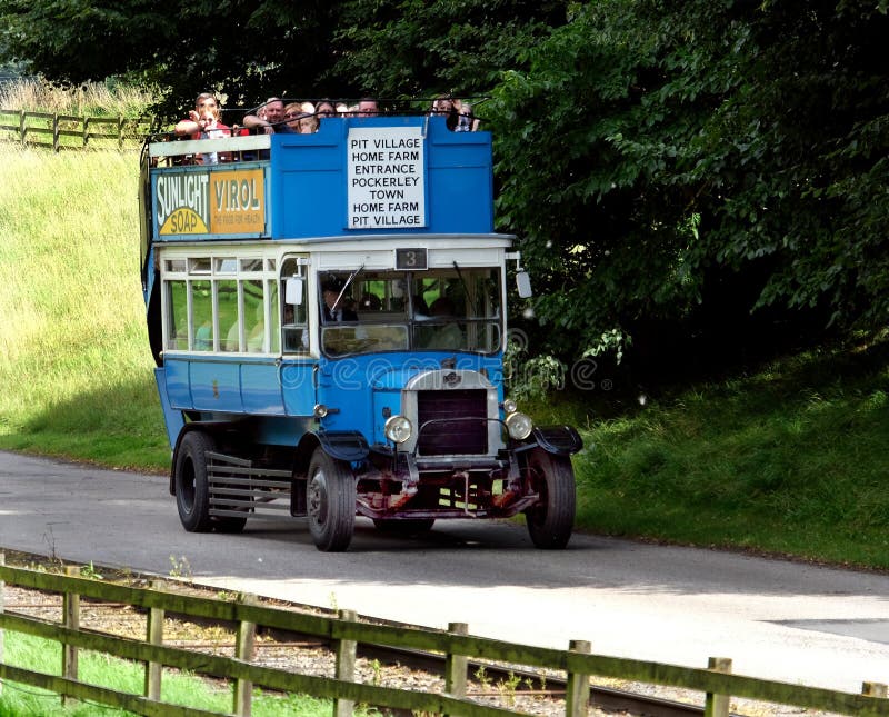 Beamish living history museum. Durham, UK. August 2023. Collection of vintage buildings and memorabilia from much earlier times. North eastern England. Buses and trams. transport. Beamish living history museum. Durham, UK. August 2023. Collection of vintage buildings and memorabilia from much earlier times. North eastern England. Buses and trams. transport.