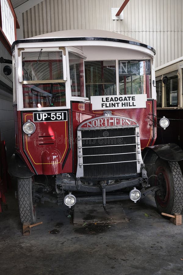 Beamish living history museum. Durham, UK. August 2023. Collection of vintage buildings and memorabilia from much earlier times. North eastern England. Buses and trams. transport. Beamish living history museum. Durham, UK. August 2023. Collection of vintage buildings and memorabilia from much earlier times. North eastern England. Buses and trams. transport.