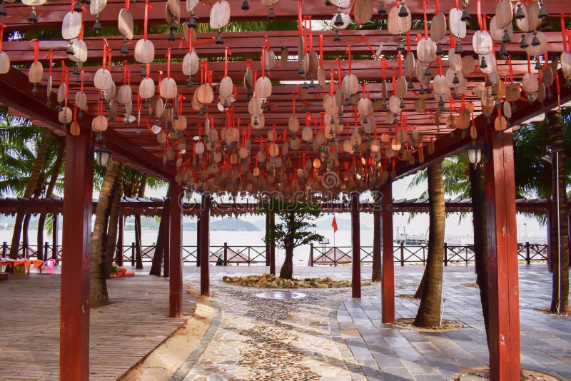 Wind music, Chinese wind chimes, Feng Shui, Hainan island, Sanya city. Wind music, Chinese wind chimes, Feng Shui, Hainan island, Sanya city