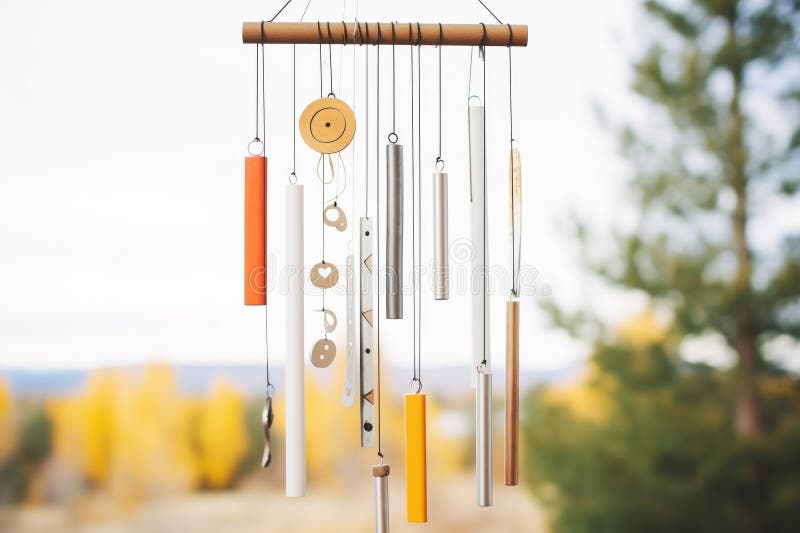 musical wind chimes with metal tubes of different lengths, created with generative ai AI generated. musical wind chimes with metal tubes of different lengths, created with generative ai AI generated