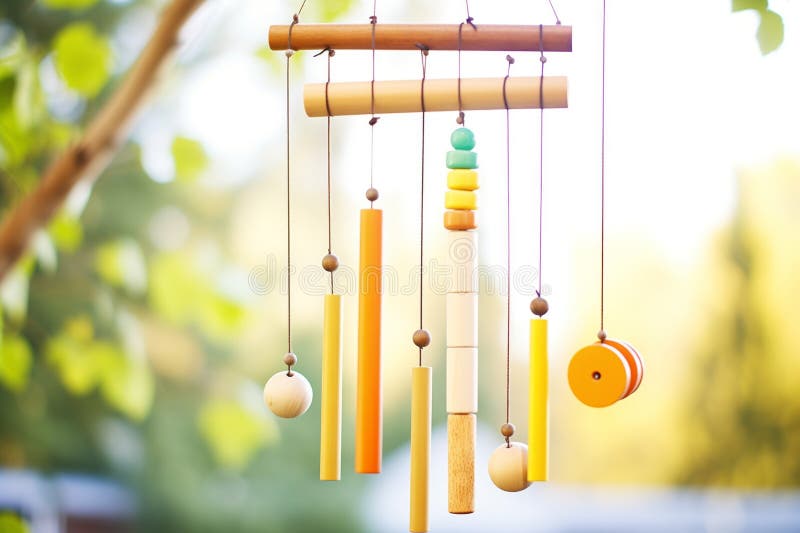 musical wind chimes with metal tubes of different lengths, created with generative ai AI generated. musical wind chimes with metal tubes of different lengths, created with generative ai AI generated