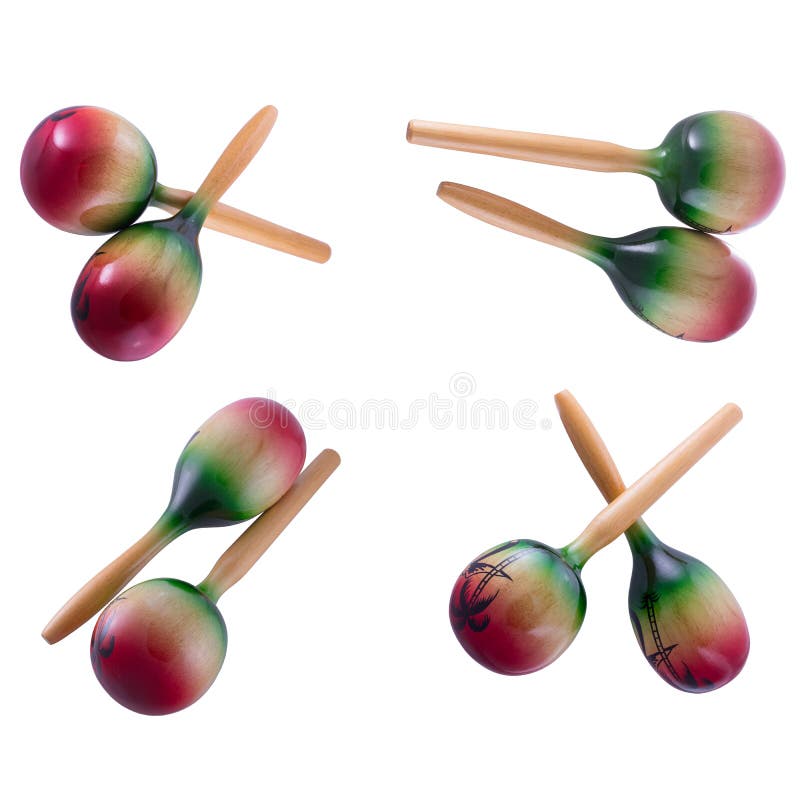 Percussion musical instrument a maracas on the isolated background. Percussion musical instrument a maracas on the isolated background