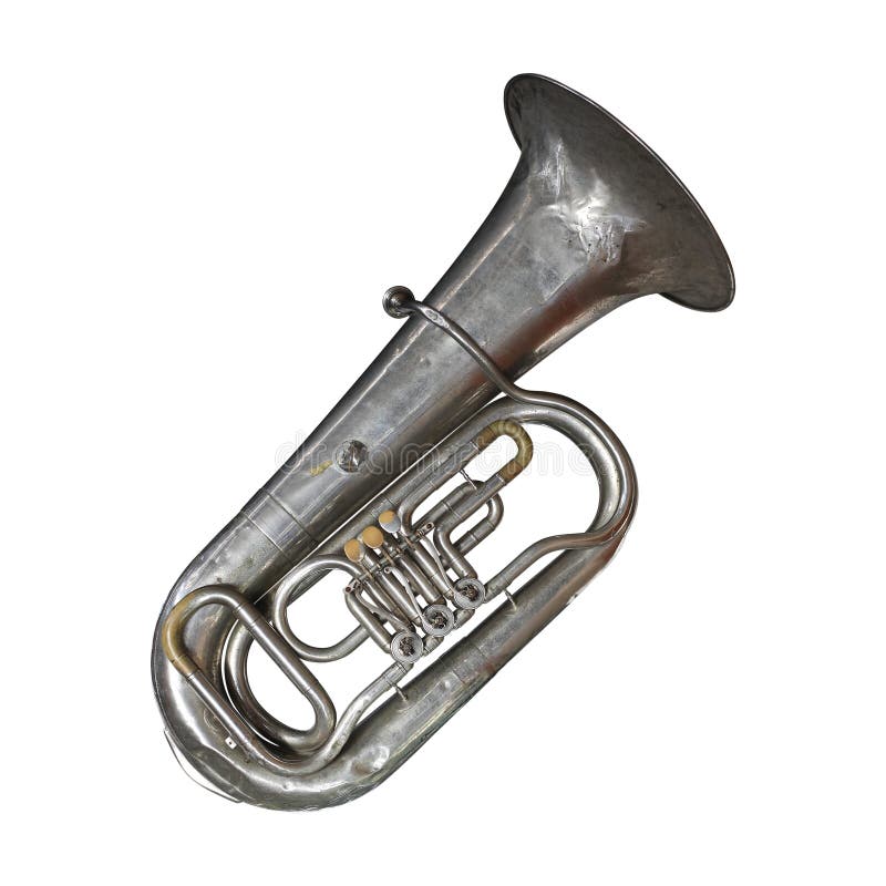 Musical brass instrument - Vintage tuba on a white background. It is isolated, the worker of paths is present. Musical brass instrument - Vintage tuba on a white background. It is isolated, the worker of paths is present.