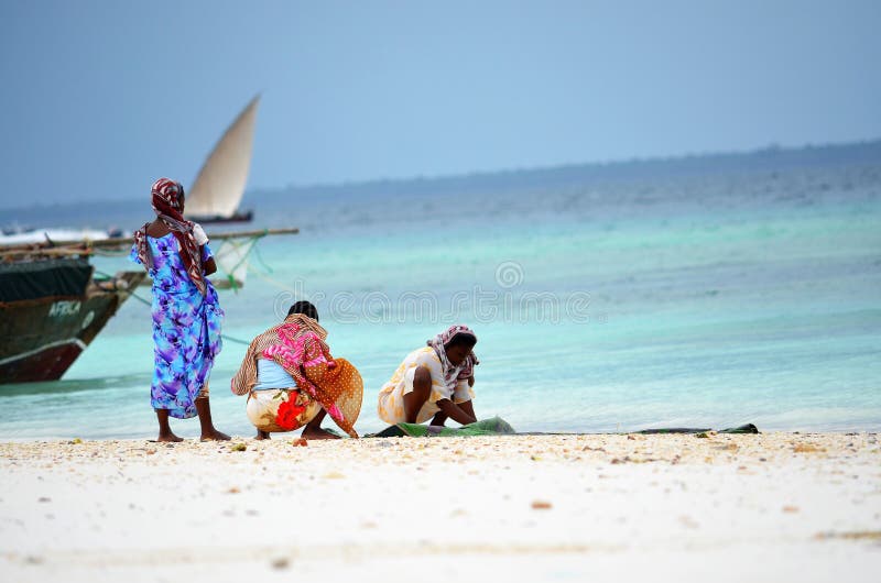 Μουσουλμανικές γυναίκες που χαλαρώνουν στην παραλία, Zanzibar