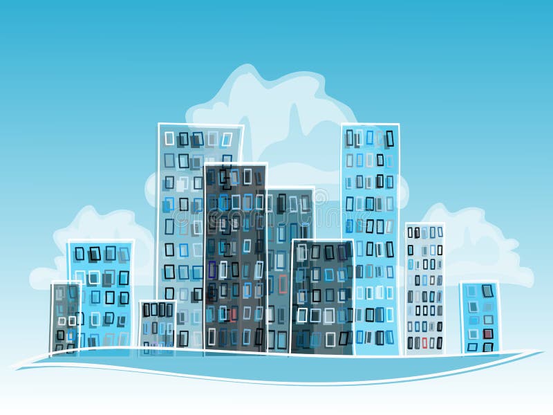 Blue Abstract Cartoon city. Illustration. Blue Abstract Cartoon city. Illustration