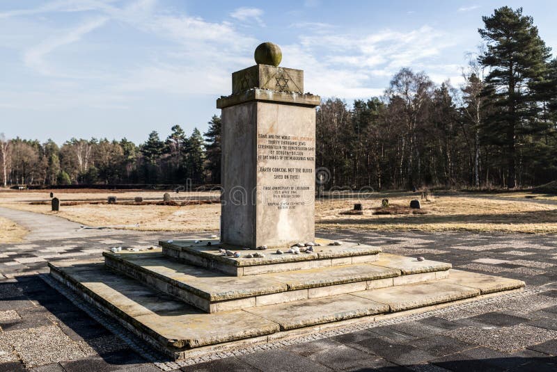 memorial stone at the former concentration camp Bergen Belsen. memorial stone at the former concentration camp Bergen Belsen