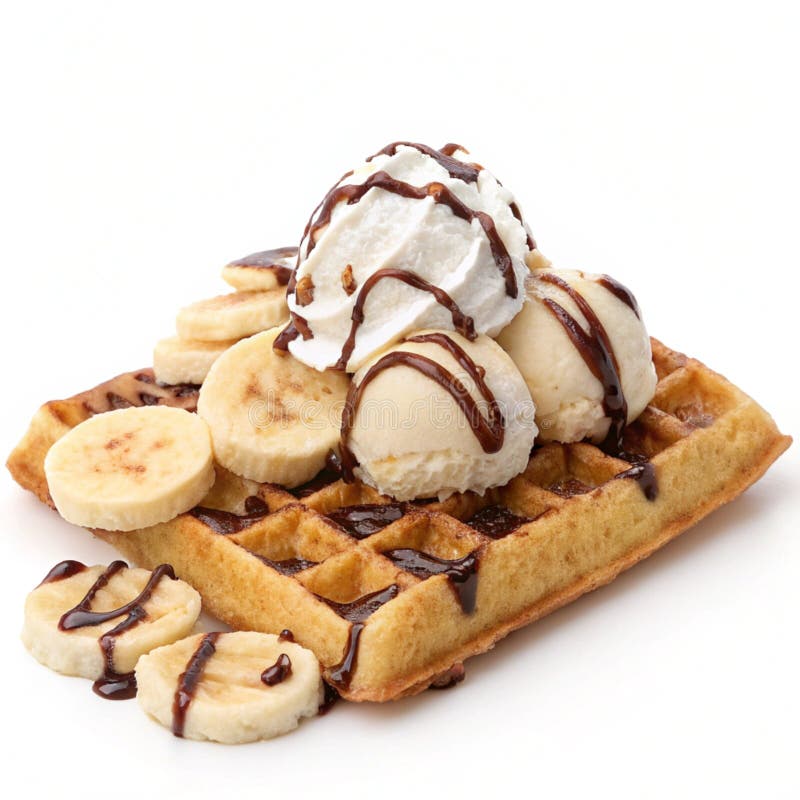 Μπανάνες Split Waffle απομονωμένη σε διαφανές περιβάλλον διανυσματική απεικόνιση