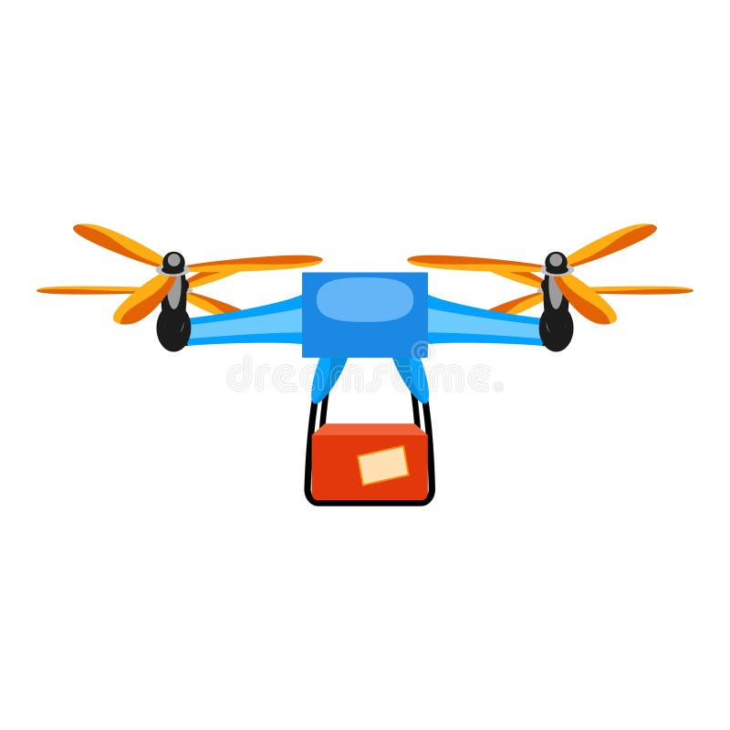 μπλε drone παράδοσης που μεταφέρει κόκκινο πακέτο στοκ εικόνες