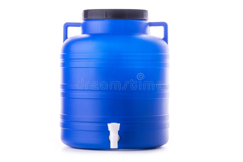 Blue water tanks or water barrels isolated on white background. Blue water tanks or water barrels isolated on white background.