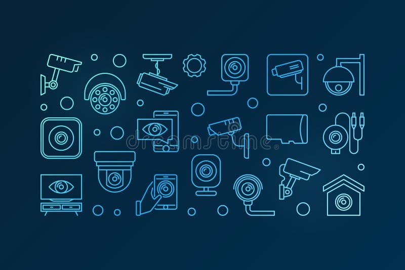 Μπλε διανυσματικό έμβλημα CCTV και κάμερων παρακολούθησης απεικόνιση αποθεμάτων Μπλε διανυσματικό έμβλημα CCTV και κάμερων παρακολούθησης απεικόνιση αποθεμάτων