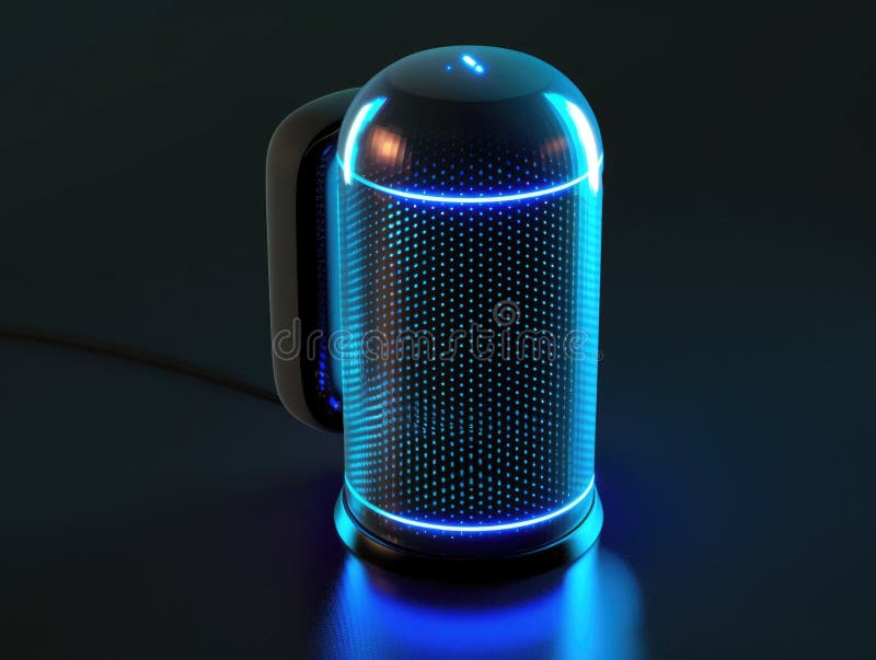 Μπλε ηχείο Bluetooth. Κομψό σύγχρονο ηχείο Bluetooth με μπλε φως LED και μινιμαλιστική σχεδίαση. Φορητός ήχος υψηλής ποιότητας για προσωπική ή οικιακή χρήση. Τεχνητή νοημοσύνη