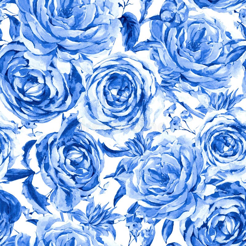 Μπλε μονοχρωματικό εκλεκτής ποιότητας Floral άνευ ραφής σχέδιο Watercolor τριαντάφυλλων, ανθοδέσμη Watercolor των τριαντάφυλλων κ διανυσματική απεικόνιση Μπλε μονοχρωματικό εκλεκτής ποιότητας Floral άνευ ραφής σχέδιο Watercolor τριαντάφυλλων, ανθοδέσμη Watercolor των τριαντάφυλλων κ διανυσματική απεικόνιση