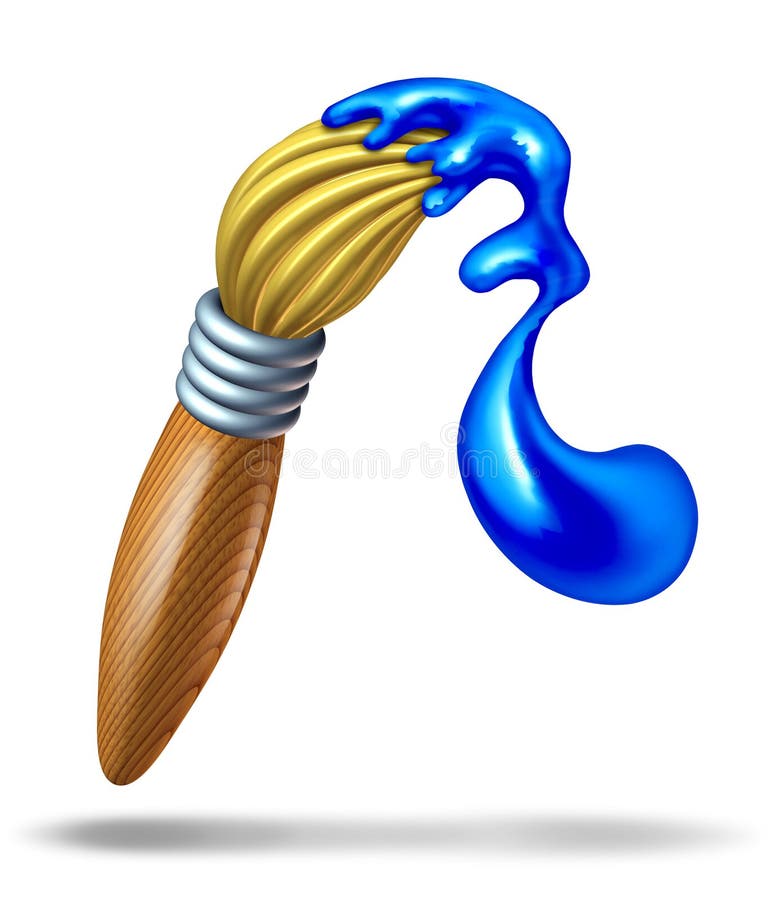 Paintbrush with glossy blue paint splash at the tip of the bristles splashing in a swirl shape representing the concept of creativity and arts and crafts for children and school students. Paintbrush with glossy blue paint splash at the tip of the bristles splashing in a swirl shape representing the concept of creativity and arts and crafts for children and school students.