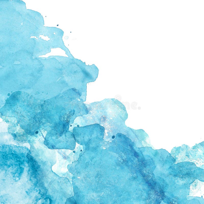 Μπλε σύσταση θάλασσας Watercolor με το υγρό χρώμα watercolor στο άσπρο υπόβαθρο Αφηρημένο χρωματισμένο χέρι έμβλημα
