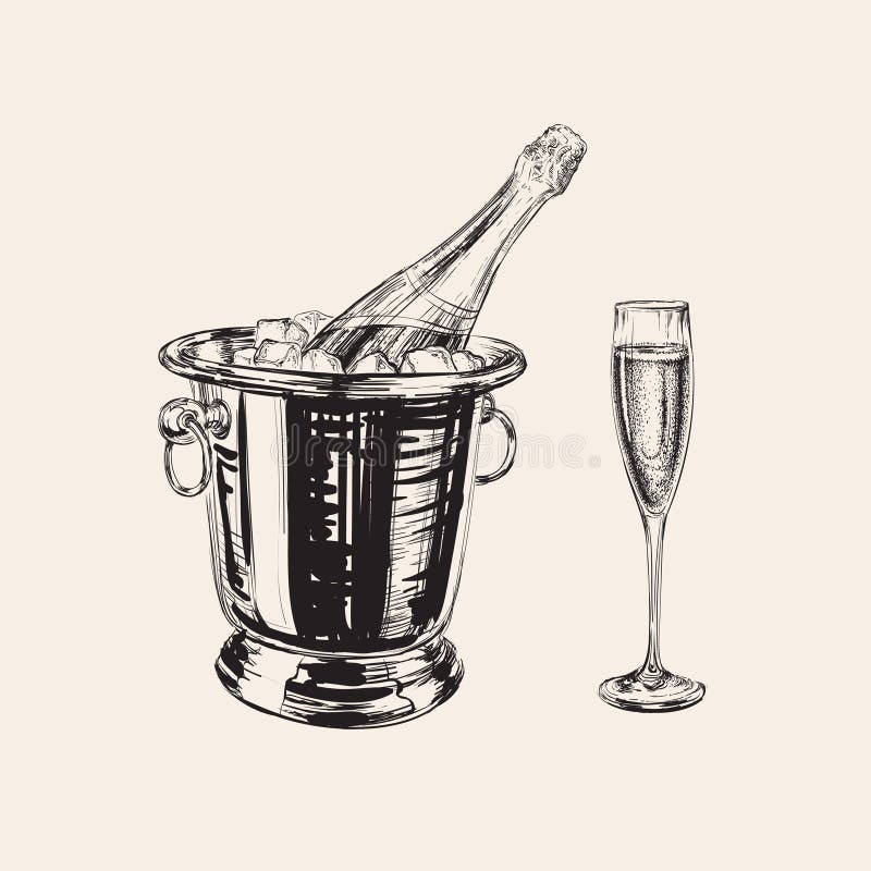 Μπουκάλι CHAMPAGNE και απεικόνιση γυαλιού διανυσματική απεικόνιση