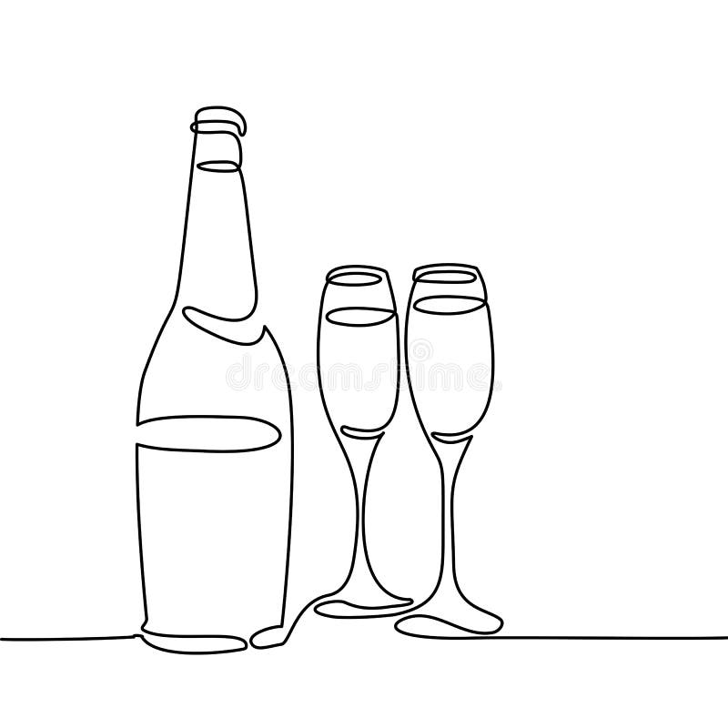 Μπουκάλι CHAMPAGNE και δύο γυαλιά που απομονώνονται ελεύθερη απεικόνιση δικαιώματος